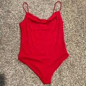 Gaze bodysuit. Cowl neck detail. No adjustable straps.